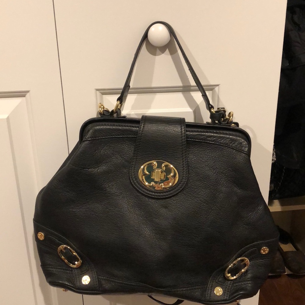 *SOLD* Black leather Emma Fox satchel with shoulder strap